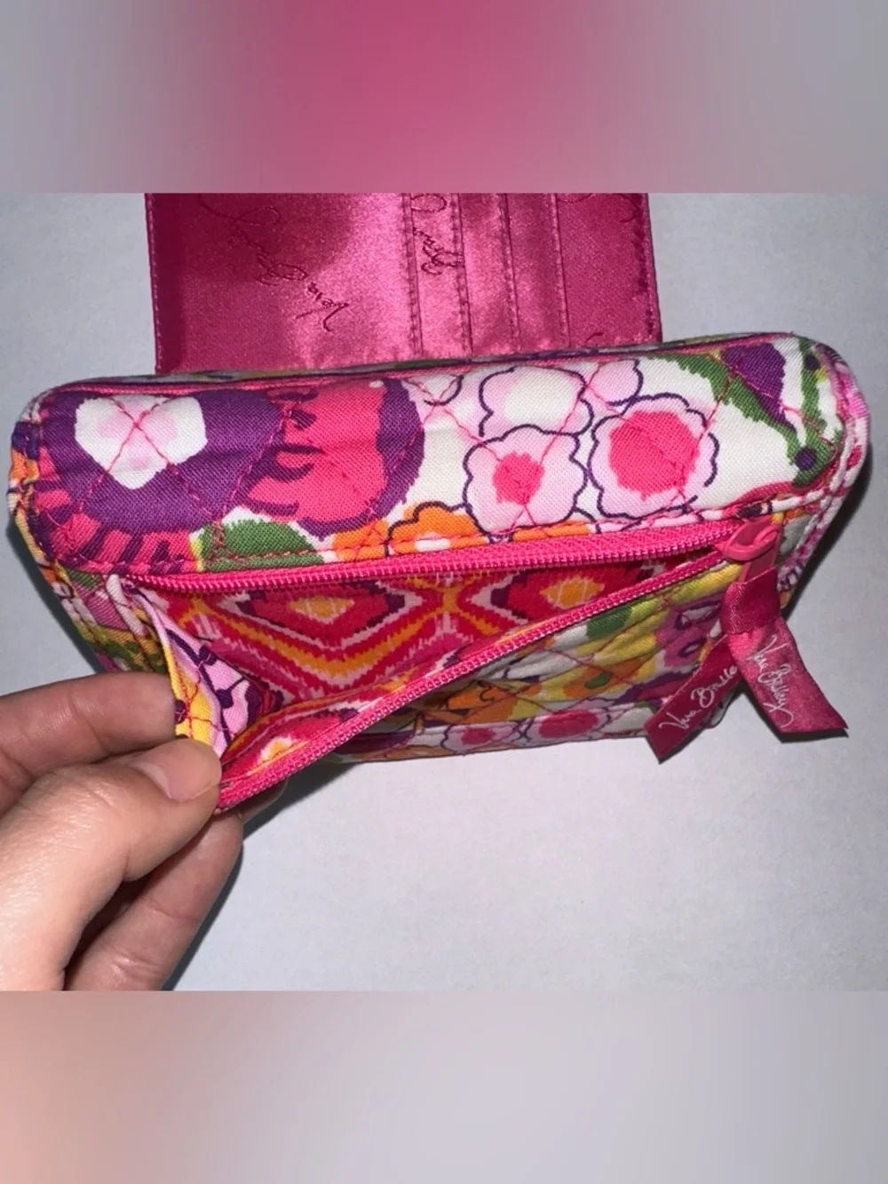EUC Vera Bradley Clementine Floral Quilted Trifold Wallet - Pink & Orange Multi - Picture 6 of 9